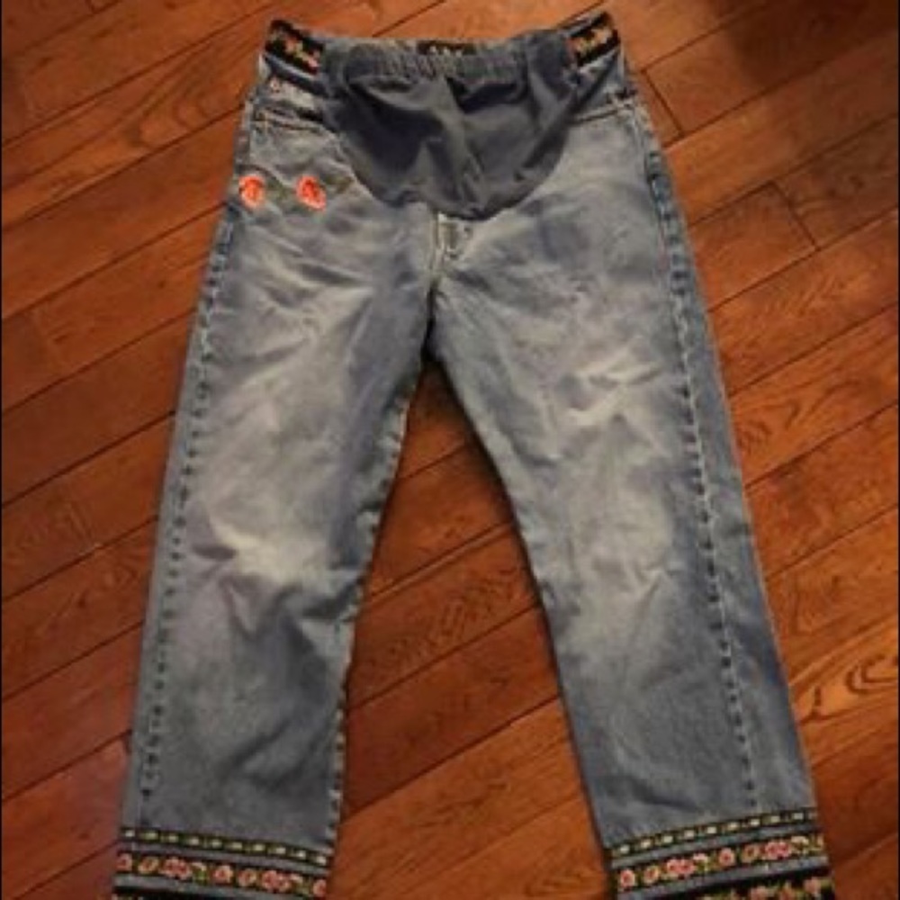 ABS vintage hippie small floral maternity jeans